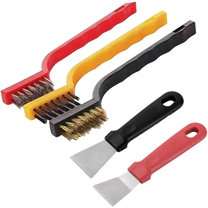 Transform your kitchen cleaning routine with the versatile and efficient 5-Piece Kitchen Stove Cleaning Brush and Scraper Tool Set.