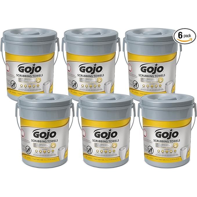 Unleash the potent cleaning power of GOJO Hand and Surface Scrubbing Towels, your ultimate partner against stubborn dirt and grime. Packed in a user-friendly canister, this set of six contains a generous 72 towels each, designed to both delight and perform.