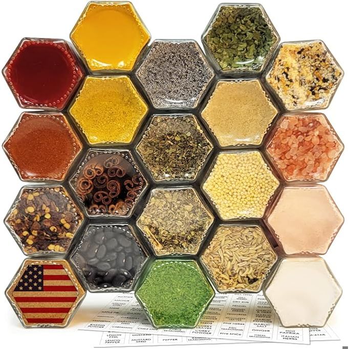 Elevate your kitchen organization with the practical yet stylish 20-piece Hexagon Magnetic Spice Jar Set – an elegantly designed, space-saving solution that ensures your favorite flavors are always at arm’s reach.