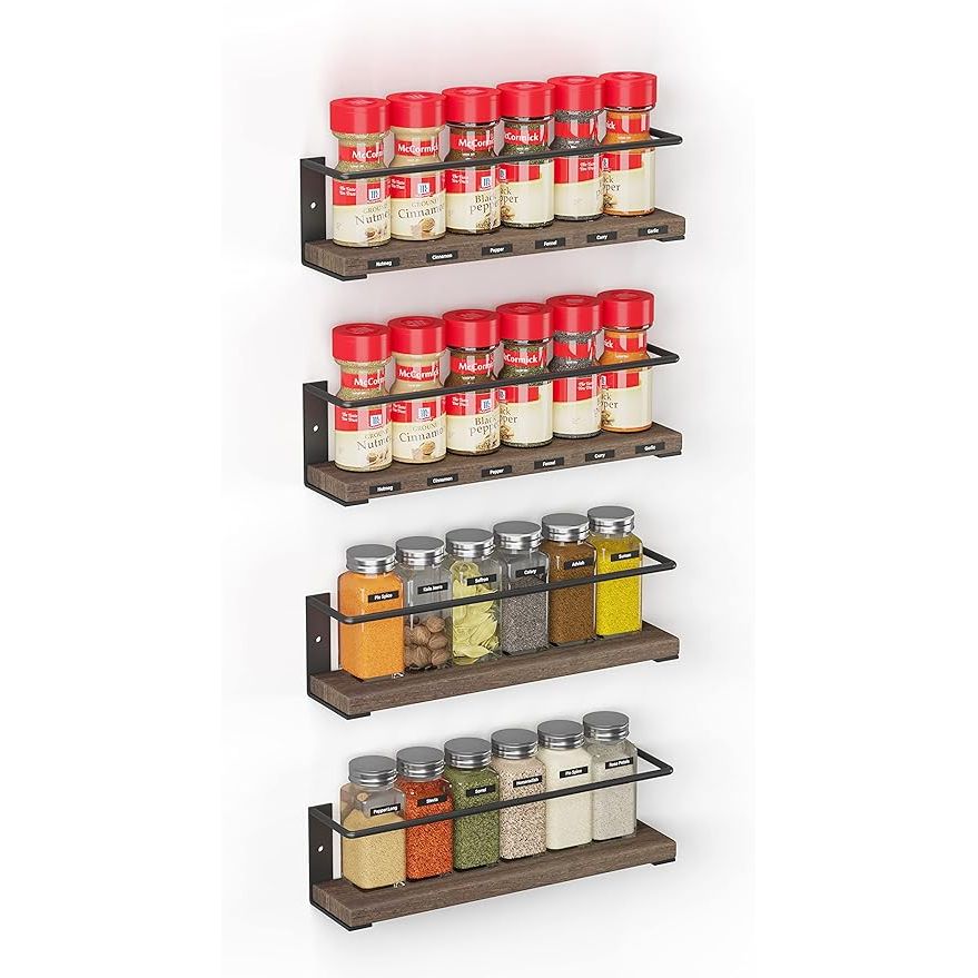 The SpaceAid Spice Rack Organizer is a practical and versatile solution for organizing your spices in the kitchen. This set includes 4 racks that can be easily mounted on cabinet doors or walls, making it ideal for small spaces or to keep your spices within reach while cooking.