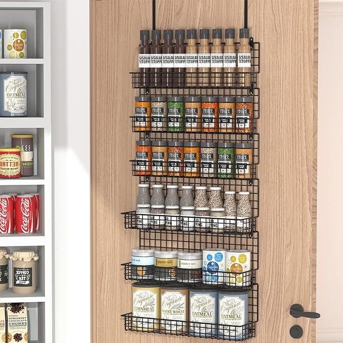 The JKsmart 6-Tier Spice Rack Organizer is a convenient storage solution for keeping your spices organized in the kitchen. This spice rack can be mounted on the wall or over the door, saving space and making it easily accessible while cooking.