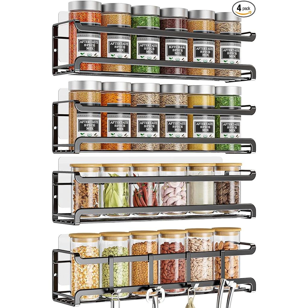 Transform your kitchen into a culinary haven with the Spice Rack Wall Mounted 4 Pack, the ultimate space-saving accessory for the home chef. Crafted for convenience and efficiency, this ensemble of four sleek racks offers the perfect perch for your collection of spices and herbs.