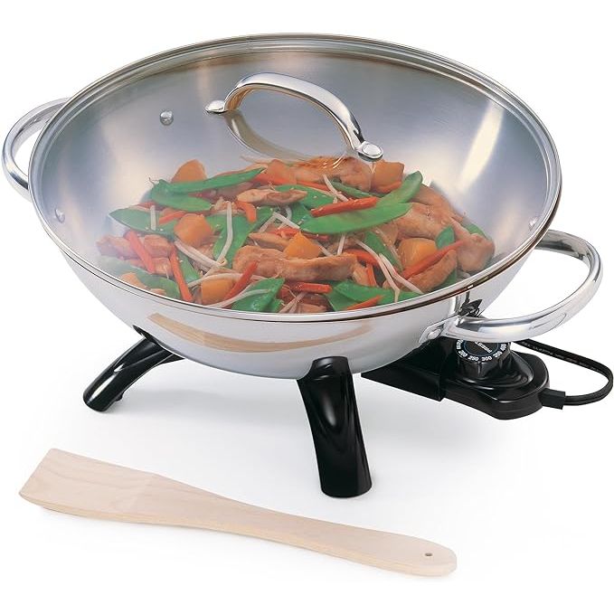 Maximize your culinary prowess with the Presto 5900 Stainless-Steel Electric Wok, the essential tool to elevate your kitchen game. Boasting a hefty 6-quart capacity and forged from resilient stainless steel, this electric wok not only promises longevity but also guarantees consistent, even heating for a multitude of mouthwatering creations.