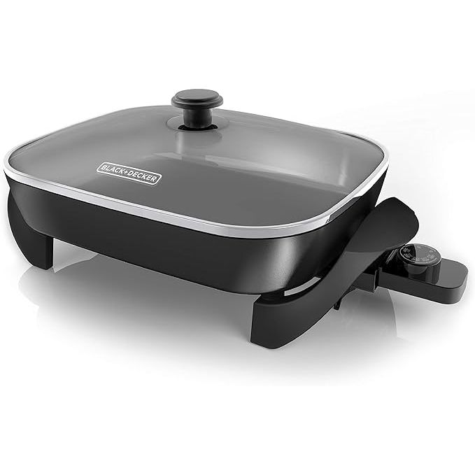 Elevate your culinary experience with the BLACK+DECKER Electric Skillet, an essential addition to any modern kitchen. Designed to simplify meal prep, this electric skillet boasts a user-friendly variable temperature control, ensuring your dishes are cooked to perfection with exacting precision.