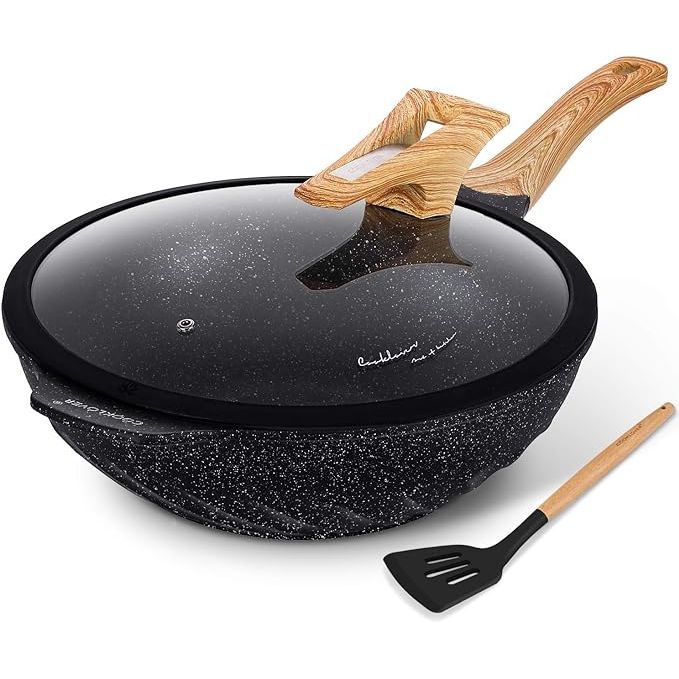 Discover the ultimate fusion of high performance and modern elegance with the COOKLOVER Nonstick Wok - an indispensable tool designed to elevate your culinary creations. Crafted with meticulous attention to detail, our premium 12.6-inch die-cast aluminum wok boasts a robust, scratch-resistant build, ensuring long-lasting durability.