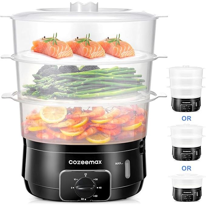 Maximize your culinary efficiency with the sleek 3 Tier Electric Food Steamer, your ultimate solution for quick and nutritious meal preparation. Designed with the modern chef in mind, this powerhouse kitchen ally offers a capacious 13.7QT interior, perfect for catering to bustling family dinners or sophisticated soirées.