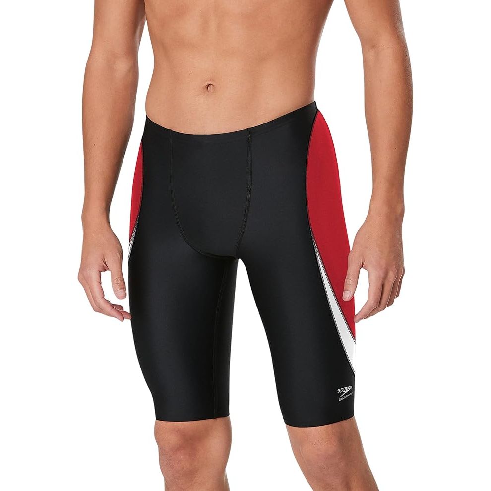 The Speedo Men's Standard Swimsuit Jammer in the Endurance+ Splice Team Colors is a popular choice among competitive swimmers. Made from Speedo's durable Endurance+ fabric, this swimsuit is designed to last longer and stand up to the harsh effects of chlorine and fading in the sun.