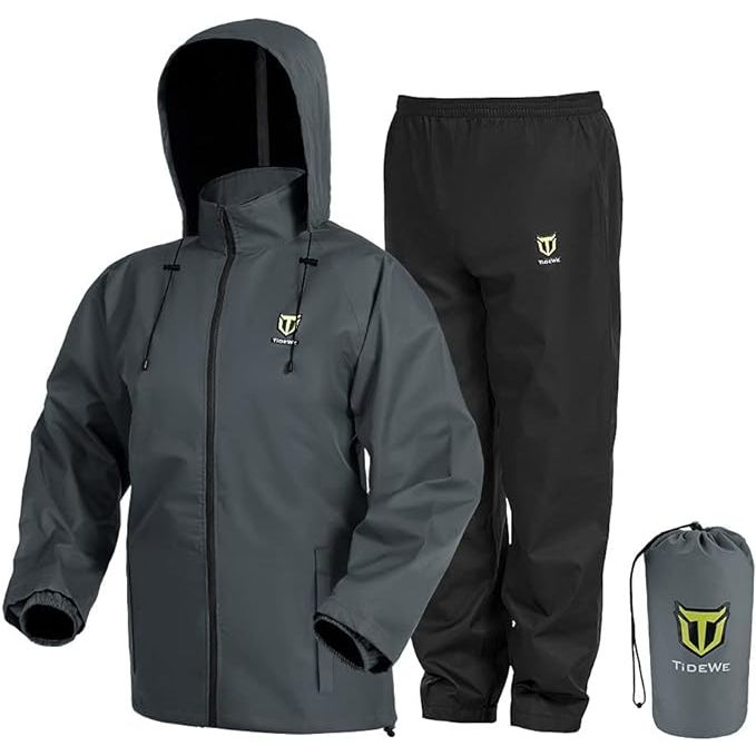 The TIDEWE Rain Suit is a waterproof and breathable 2-piece rainwear set designed to keep you dry and comfortable during outdoor activities in wet weather conditions. The suit is made of high-quality materials that are both waterproof and breathable, allowing moisture to escape while preventing water from getting in.