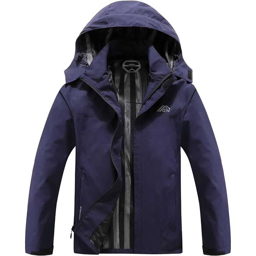 OTU Men's Lightweight Waterproof Hooded Rain Jacket Outdoor Raincoat Shell Jacket for Hiking Travel image