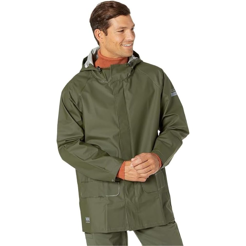 The Helly Hansen Workwear Mandal Adjustable Waterproof Jacket for Men is a heavy-duty raincoat designed with comfort and protection in mind. Made with PVC-coated polyester, this jacket is fully waterproof to keep you dry in the harshest of weather conditions.