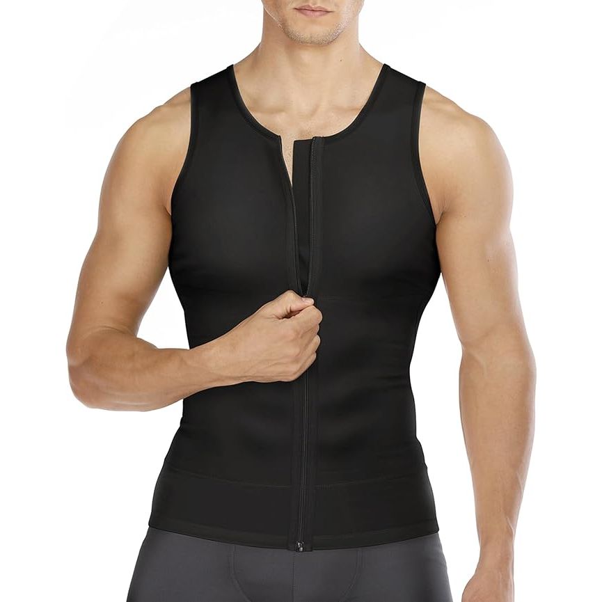 1 Wonderience Compression Shirts for Men Undershirts Slimming Body Shaper Waist Trainer Tank Top Vest with Zipper