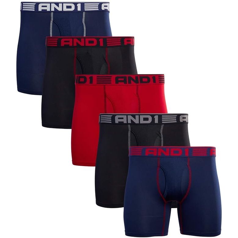 AND1 Men's Underwear is a pack of 5 compression boxer briefs designed for comfort and support during physical activities. Available in sizes small to 3XL, these boxer briefs have a functional fly for added convenience. The compression feature provides a snug fit that helps reduce chafing and improve blood circulation.
