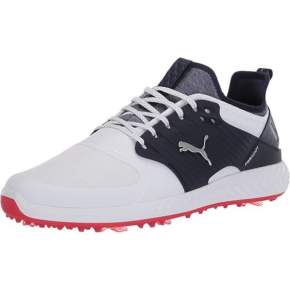 The PUMA Men's Ignite Pwradapt Caged Golf Shoe is a high-performance golf shoe designed for maximum comfort and stability on the course. It features a Pwradapt technology that provides a locked-in fit and responsive cushioning for a more comfortable and supportive feel during each swing.