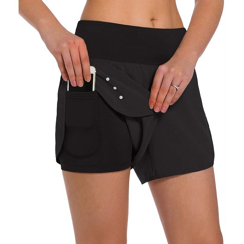Women's 2 in 1 running shorts are designed for comfort and functionality during workouts, yoga, or other athletic activities. These shorts feature a lightweight construction that allows for freedom of movement and breathability. The inner liner provides extra coverage and support while the outer layer offers a stylish look.