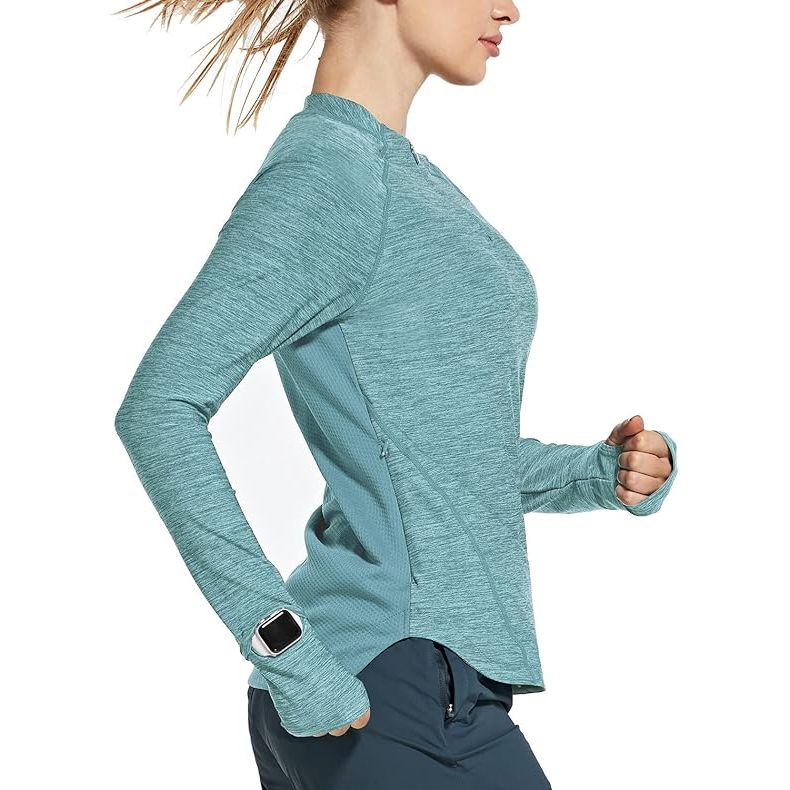 The BALEAF Women's Long Sleeve Running Shirt is a lightweight and quick-drying option for athletic activities. Made of a moisture-wicking fabric, this shirt helps to keep you dry and comfortable during workouts or runs.