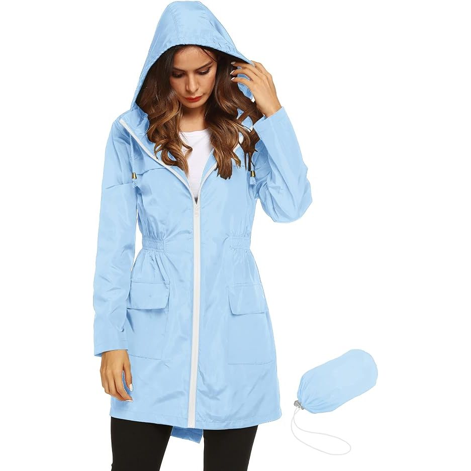 Lomon Women Waterproof Lightweight Rain Jacket Active Outdoor Hooded Raincoat image