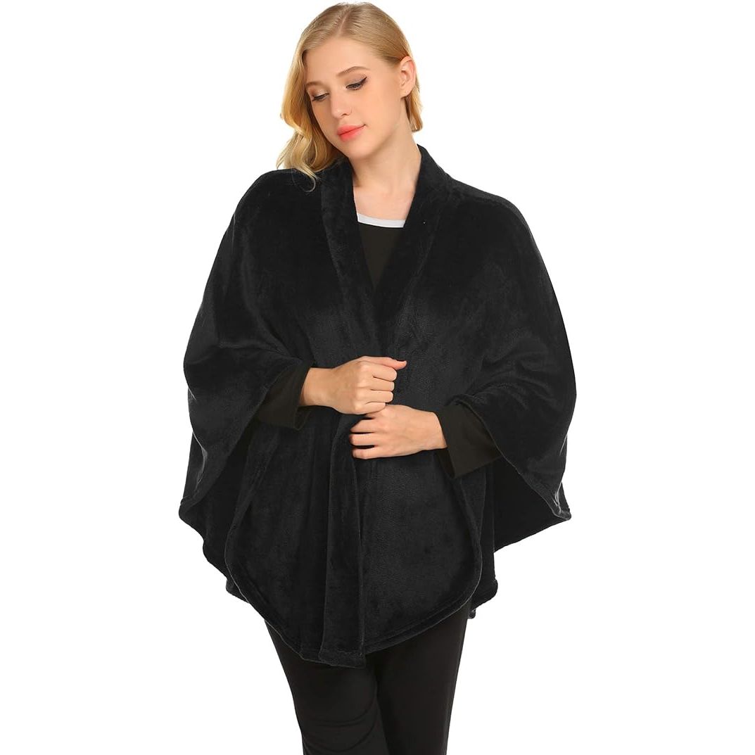 Ekouaer Flannel Faux Poncho for Women Lightweigh Blanket Warm TV Shawl Winter Coat Sweater Cape image