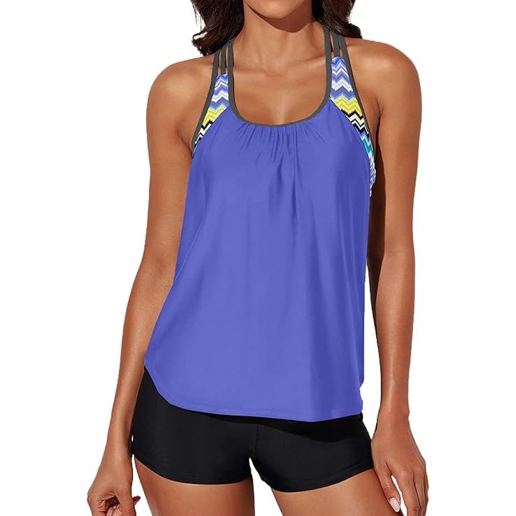 The Aleumdr Women's Blouson Striped Printed Push up Strappy T-Back Tankini Top with Shorts is a stylish and comfortable swimwear set designed for women. The tankini top features a blouson style with a push-up padded bra for added support and lift. It also has a trendy striped print and a unique T-back design that adds a touch of flair to the look.