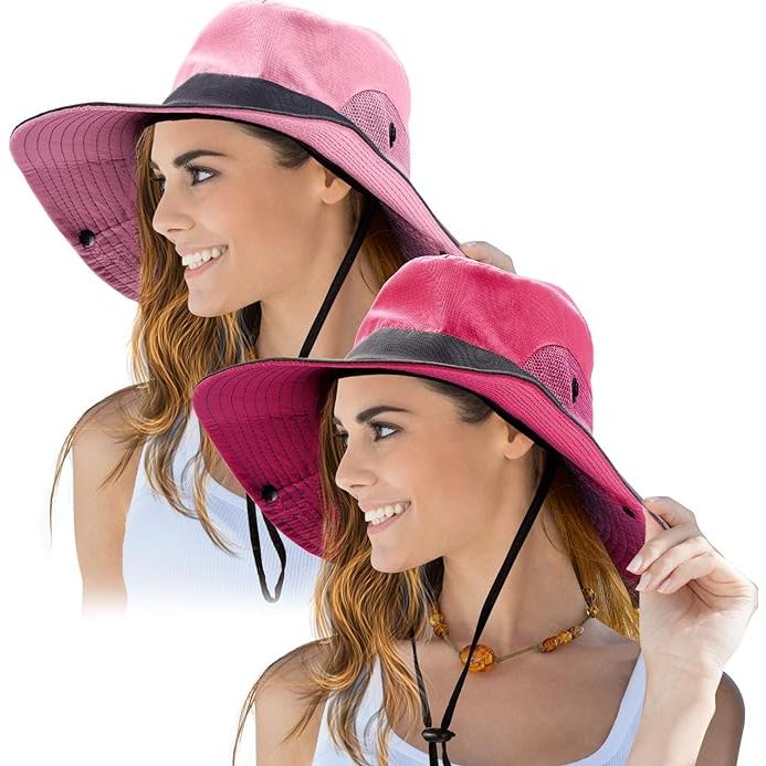 The 2 Pieces Women's Outdoor Sun Hat is designed to provide protection from the sun's harmful UV rays while outdoors. Made with high-quality material, this hat offers a wide brim for added coverage and a foldable design for easy storage and portability.
