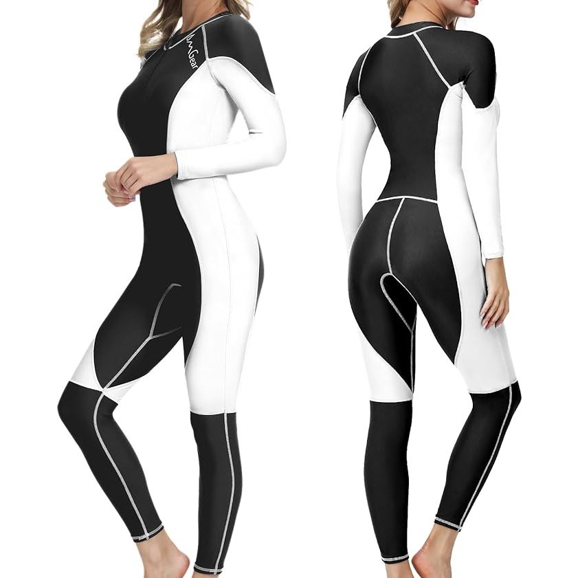 The OMGear Dive Skin is a full body swimsuit designed for both men and women, suitable for various water activities such as swimming, kayaking, and snorkeling. Made from breathable and quick-drying fabric, this wetsuit provides protection against UV rays and rash guard, ensuring comfort and safety while in the water.