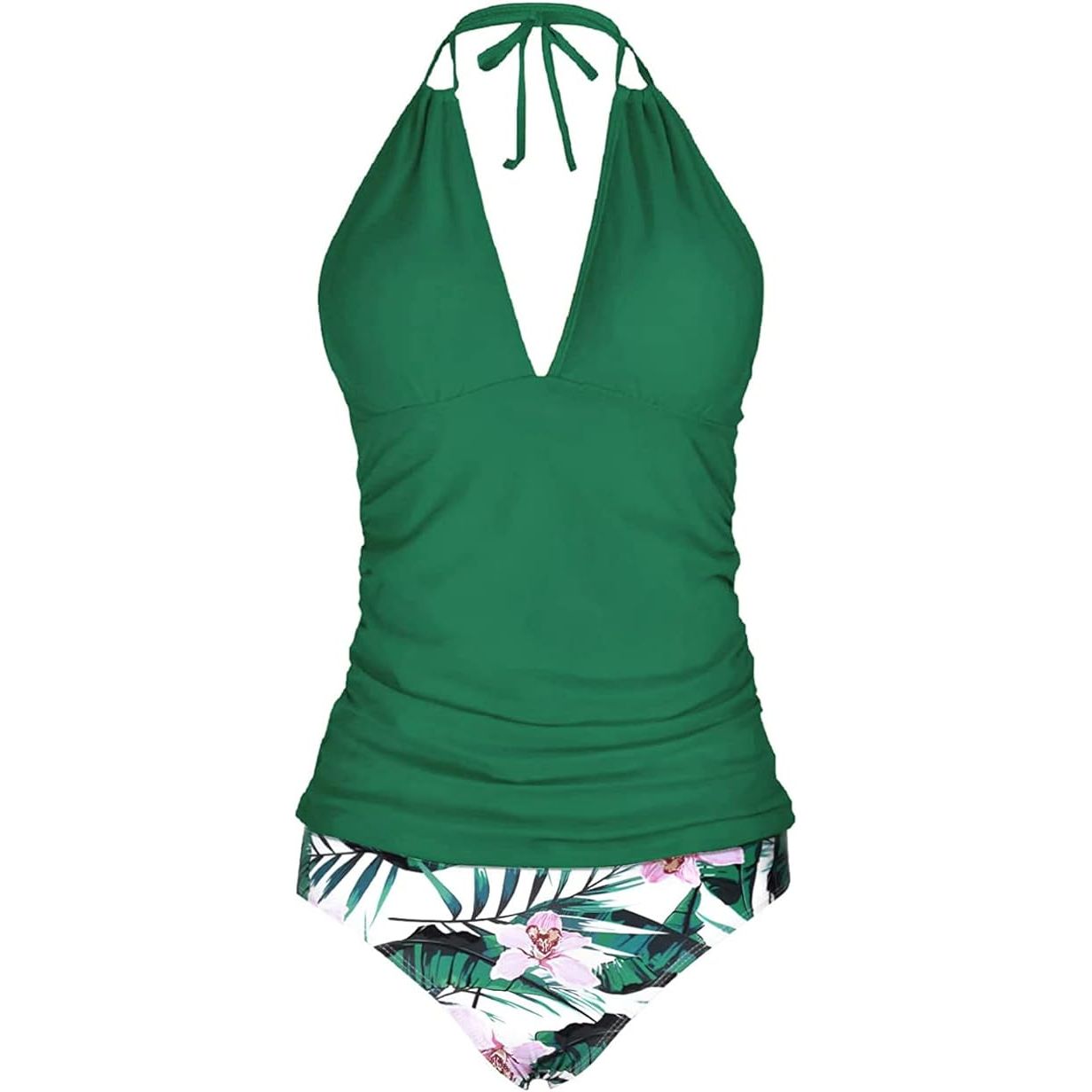 The Yonique Women's Two Piece Swimsuit is a stylish and comfortable option for those looking for a flattering swimwear option. This tankini set includes a halter neck top with a V-neck design and tummy control feature, making it perfect for all body types.