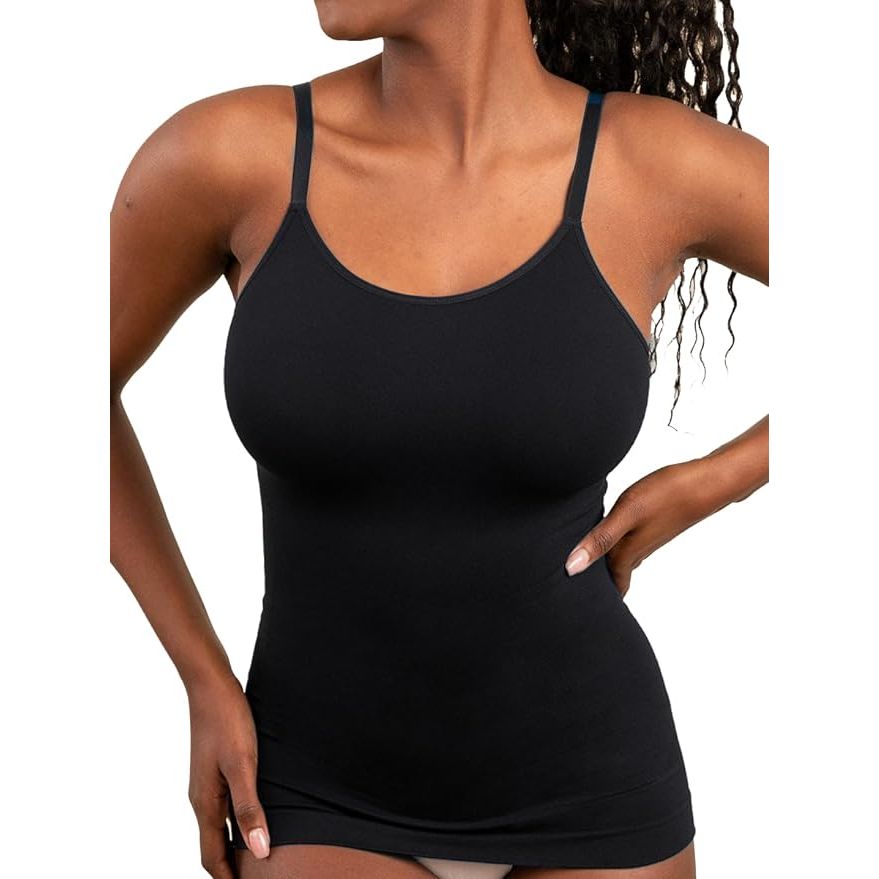 SHAPERMINT offers women's tops designed for high compression and support, including the Scoop Neck Cami. This tank top for women is made with a blend of nylon and spandex materials that provide a comfortable and snug fit. The high compression feature helps to smooth and shape the body, giving a flattering silhouette.