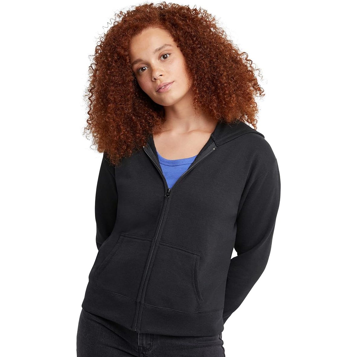 The Hanes Women's Ecosmart Fleece Full-zip Hoodie is a versatile and comfortable option for staying warm and stylish during cooler weather. Made from a blend of cotton and polyester, this hoodie is soft, durable, and environmentally friendly as it is made with up to 5% recycled polyester from plastic bottles.