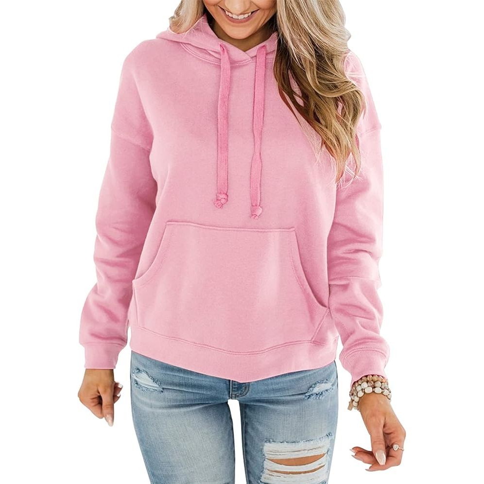 The Bingerlily Women's Casual Hoodie is a versatile and comfortable piece perfect for everyday wear. It features long sleeves and a classic hoodie design that provides both style and functionality. The solid color and loose fit make it easy to pair with any outfit, whether you're running errands or lounging at home.
