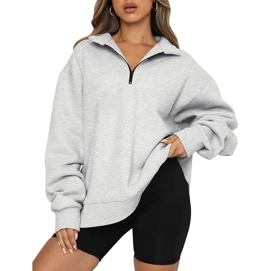 Trendy Queen Womens Oversized Sweatshirts Hoodies Half Zip Pullover Fall Fashion Outfits 2024 Y2k Clothes image