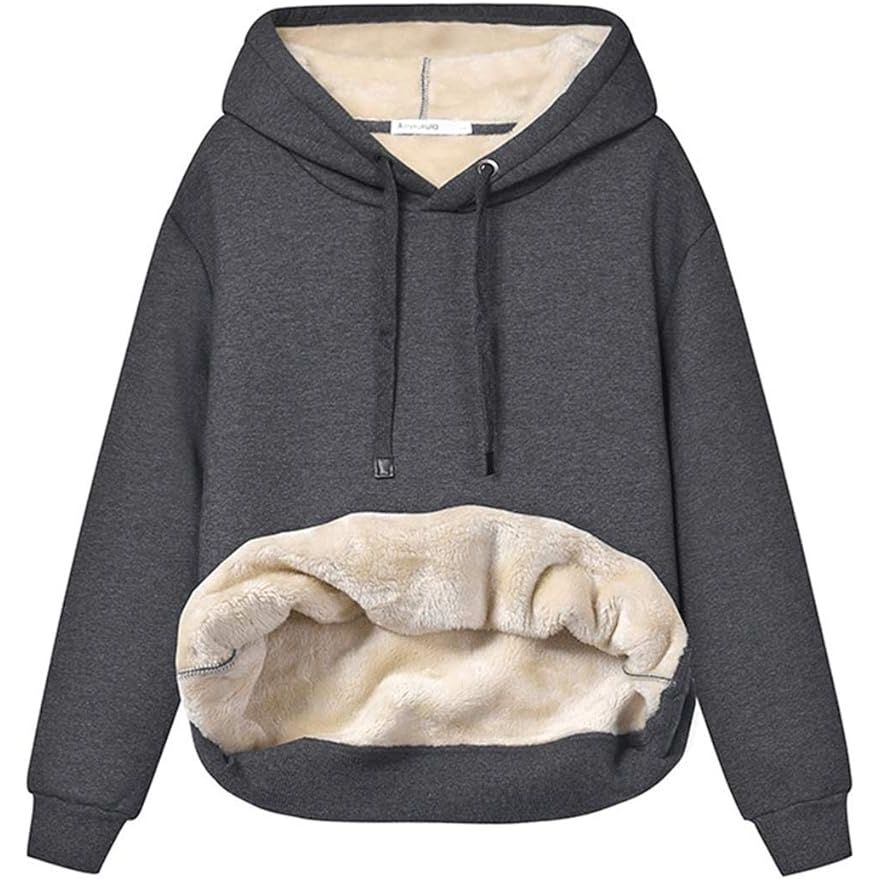 The Haellun Women's Casual Winter Warm Fleece Sherpa Lined Pullover Hooded Sweatshirt is a cozy and stylish option for staying warm during the colder months. Made of high-quality fleece material, this sweatshirt is lined with soft sherpa to provide extra warmth and comfort.