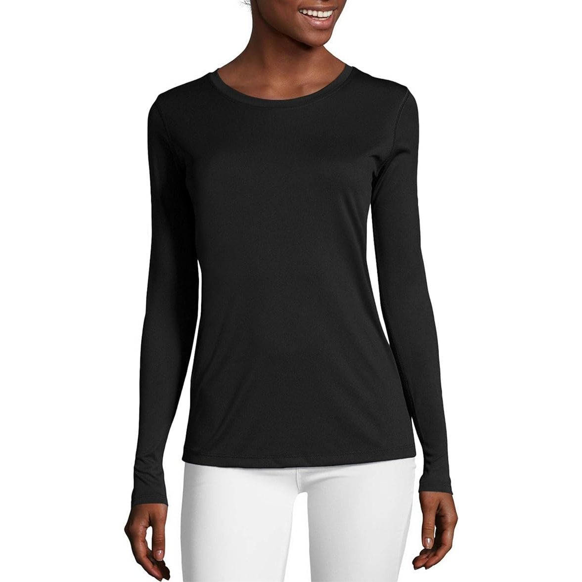 The Hanes Women's Sport Cool Dri Long Sleeve Crewneck T-Shirt is a high-performance tee designed for active wear. Made from a polyester-spandex blend, this shirt features moisture-wicking technology that helps keep you cool and dry during workouts or other physical activities.