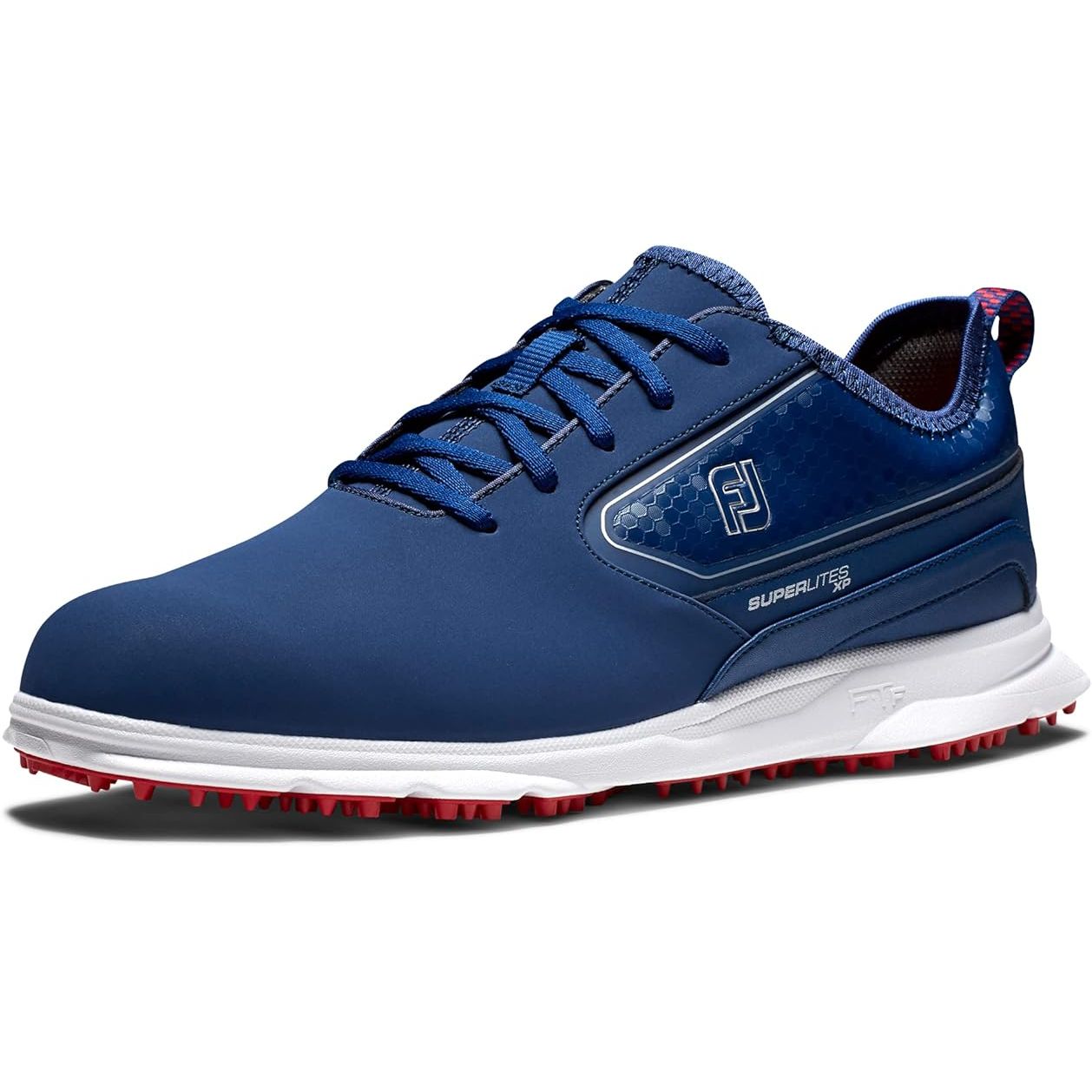 The FootJoy Men's Superlites XP Golf Shoe is a lightweight and comfortable option for golfers looking for a versatile and durable shoe. With a mesh upper design, this shoe provides breathability and flexibility, allowing for better comfort and movement on the golf course.