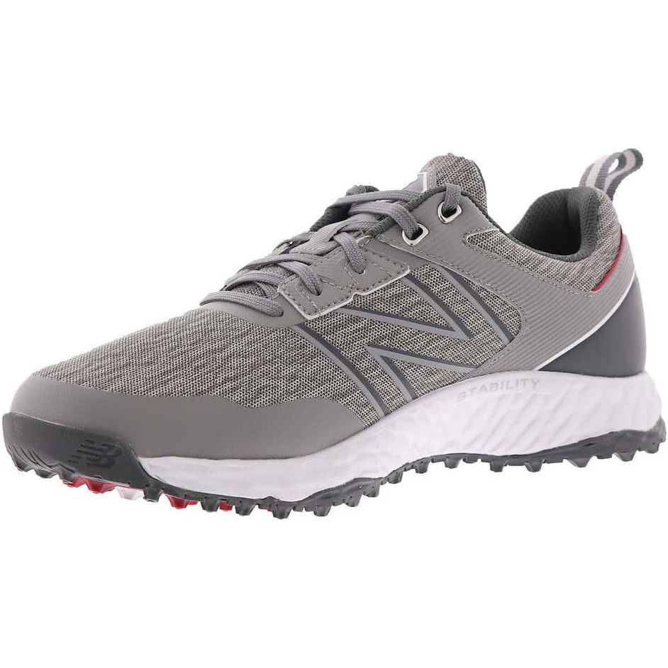 The New Balance Men's Fresh Foam Contend Golf Shoes are designed for comfort and performance on the golf course. This model is available in sizes 8-16, ensuring a proper fit for a wide range of foot sizes. The Fresh Foam cushioning technology provides support and shock absorption, making each step comfortable during your round of golf.