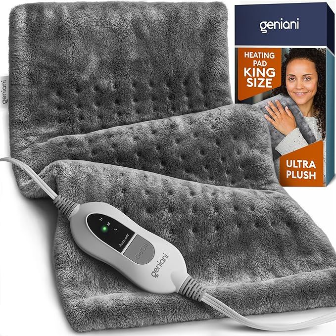 The GENIANI King Size Heating Pad is a versatile and convenient solution for relieving back pain and muscle cramps. This heating pad is designed to provide targeted heat therapy for various parts of the body, including the neck, shoulders, knees, and legs.