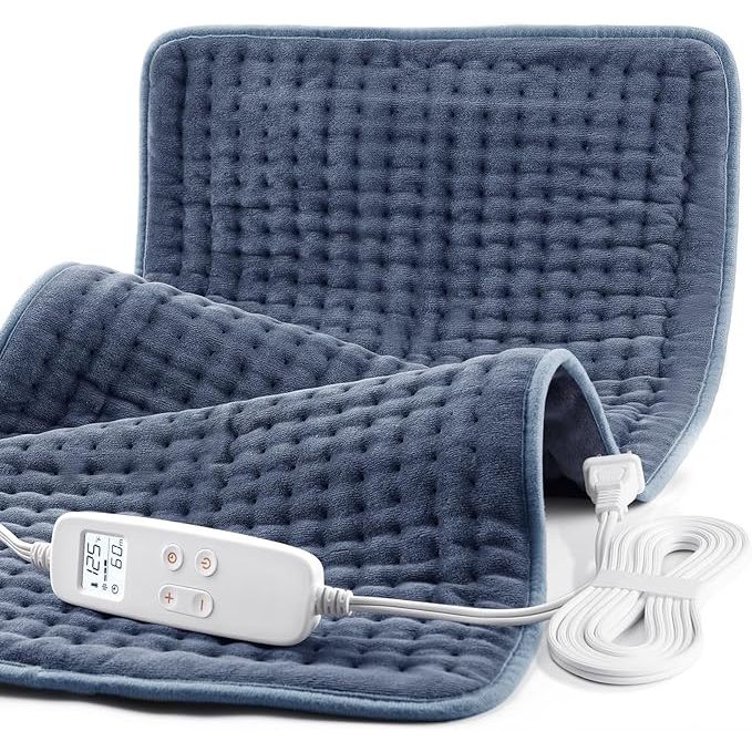 The Heating Pad for Back Pain Relief is an extra-large heating pad measuring 33 x 17 inches, making it suitable for covering larger areas of the body such as the back, shoulders, and neck. It is designed to provide relief from a range of issues including back pain, cramps, menstrual pain, and muscle aches.