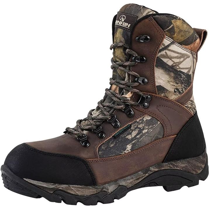 R RUNFUN Men's Waterproof Hunting Boots Lightweight Hiking Boots Camo Shoes, 8", 400g Thinsulate image