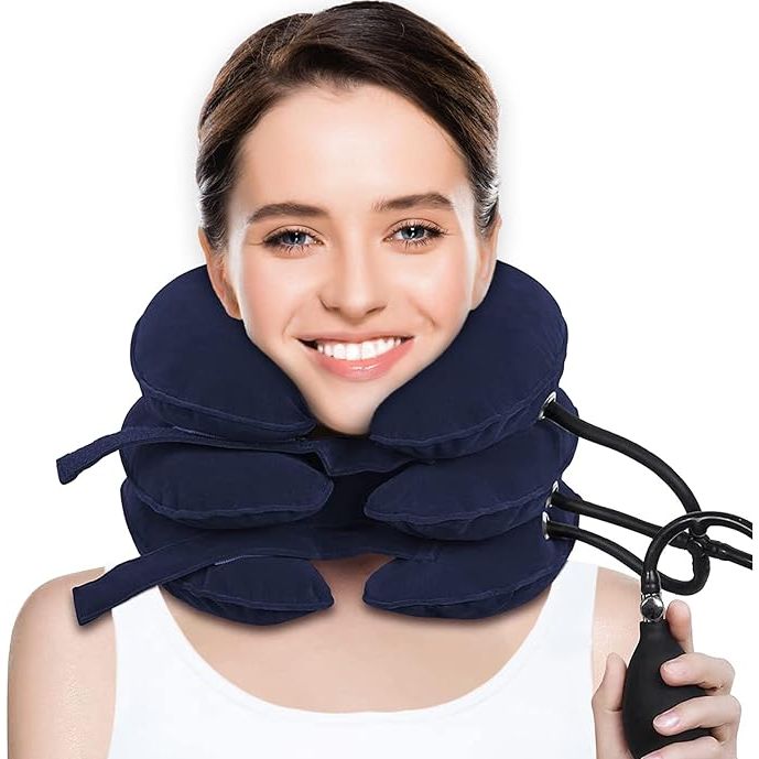 The Adjustable Cervical Traction Device is a high-quality neck pain relief tool made of breathable vegetable fleece. Its ergonomic design ensures a perfect fit for your neck, allowing you to adjust the tightness with two Velcro straps for maximum comfort.