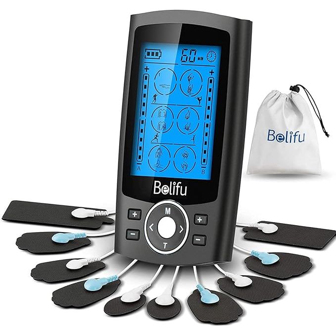 The Belifu Dual Channel TENS EMS Unit is a portable electronic device designed for pain relief therapy through muscle stimulation. It features 24 different modes to provide customized treatment options for various types of pain and discomfort.