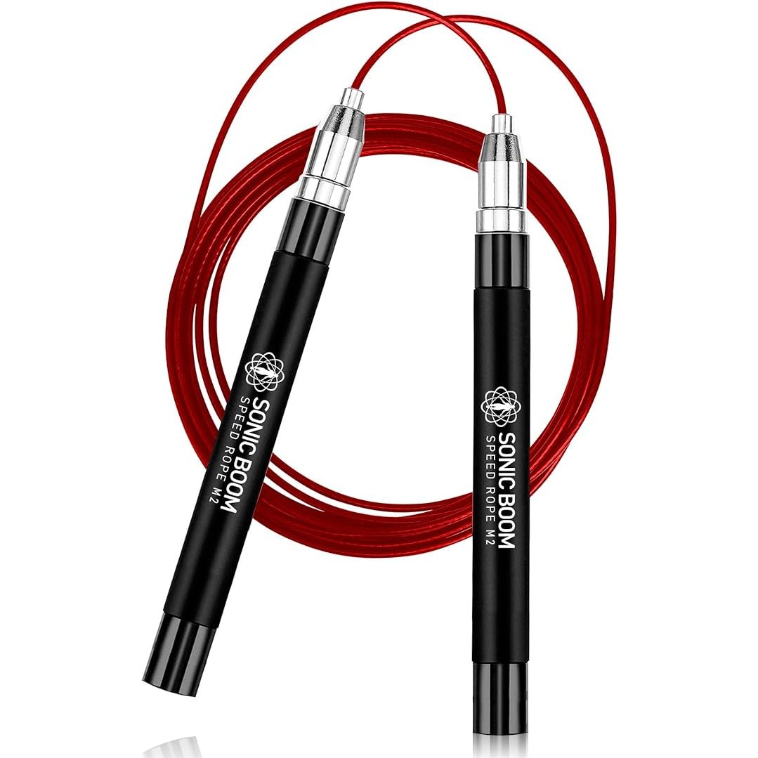 The Sonic Boom M2 High Speed Jump Rope is a patented, self-locking, screw-free design that offers a convenient and hassle-free workout experience. The jump rope is designed for high-speed jumping and features a weighted handle for added resistance and endurance training.