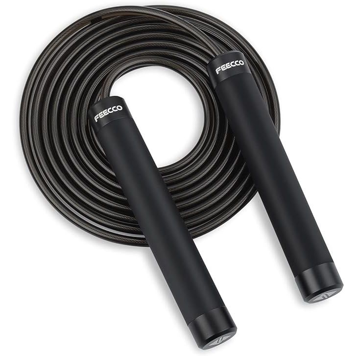 The FEECCO 1/2 lb Weighted Jump Rope is a versatile workout tool designed for boxing, cardio, and crossfit workouts. It features adjustable steel ropes that can be customized to a length of 8 to 11 feet, making it suitable for both men and women of all heights.