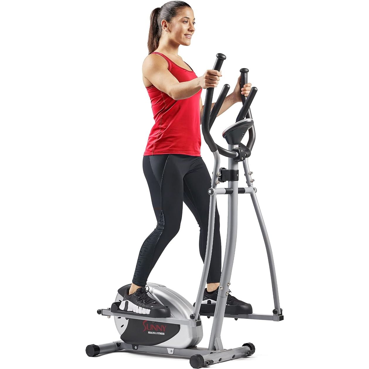 The Sunny Health & Fitness Legacy Stepping Elliptical Machine is a total body cross trainer designed for a low impact workout experience. This machine combines the benefits of a stepper and an elliptical, providing a versatile and effective exercise option for users of all fitness levels.