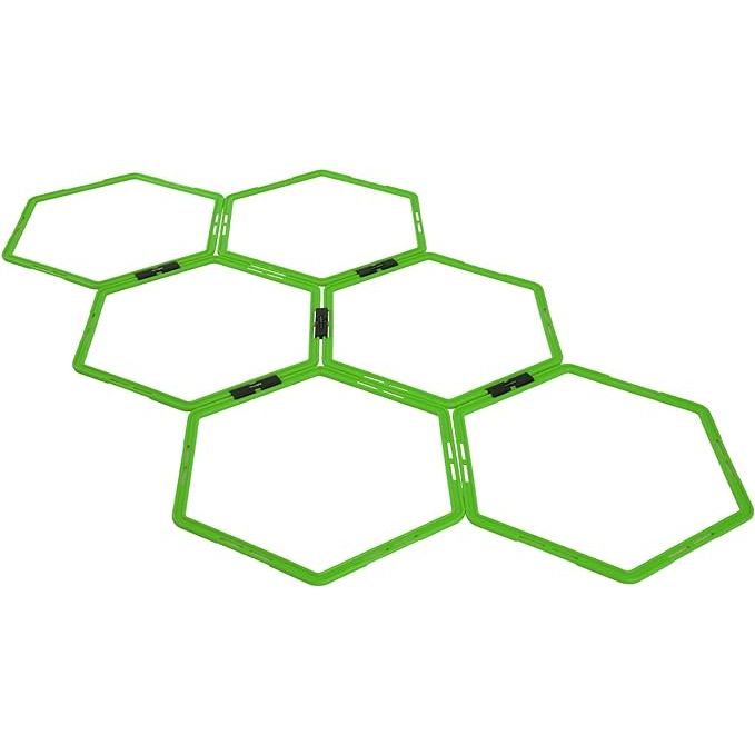 Yes4All Hex Agility Rings/Speed Rings are designed to improve footwork, speed, and agility for athletes of all levels. The set includes six hexagon rings that can be arranged in various patterns to create customizable agility drills. These rings are made of durable and weather-resistant PVC material, making them suitable for indoor and outdoor use.