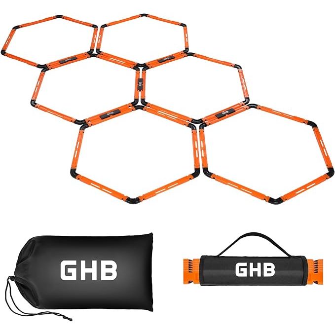 The 6 Set GHB Hexagonal Agility Rings package is perfect for those looking to improve their footwork and agility on the basketball court. Each ring has a 21” diameter, and with 5 connectors included, you can easily set them up in any configuration you desire.