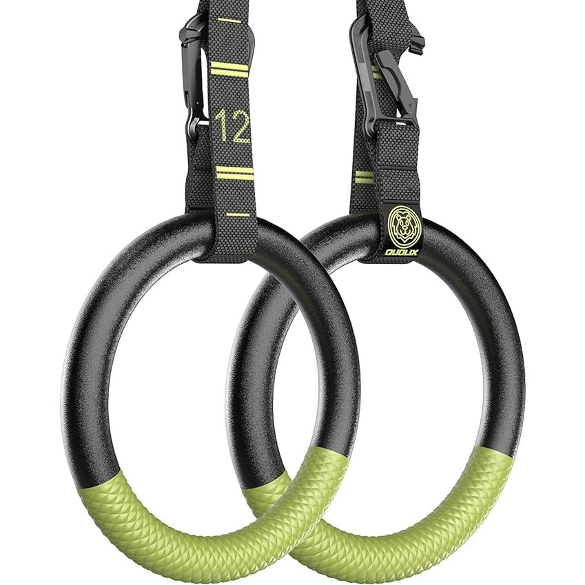The QUOLIX Gymnastic Rings with Adjustable Straps are a versatile fitness tool that can be used for a wide range of exercises. With a weight capacity of 1300lbs, these rings are designed to be both sturdy and durable, making them suitable for intense workouts.