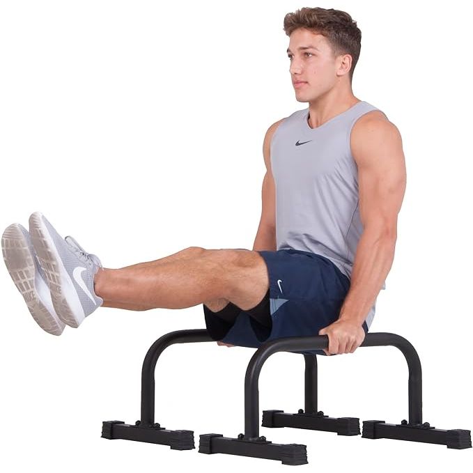 The Body Power Push up Stand Parallel Bars Parallettes measure 12x24 inches and are designed to support a variety of exercises such as strength training, high-intensity interval training (HIIT), yoga, gymnastics, body conditioning, and more.