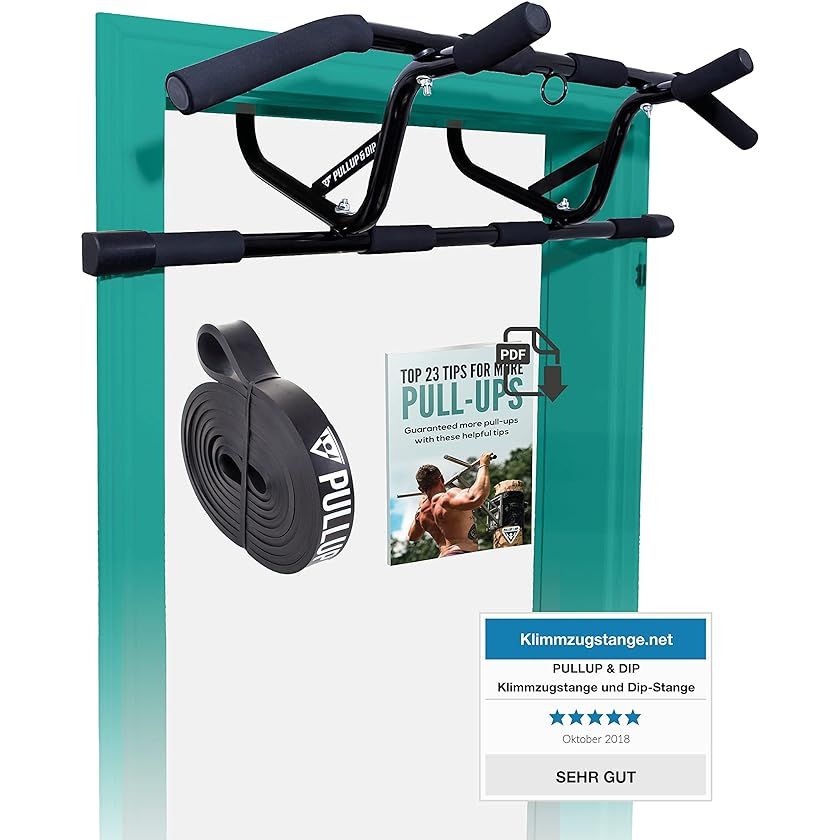 The PULLUP & DIP Doorway Pull-Up Bar is a professional-grade chin-up bar designed for home use without the need for screws or drilling. It can be easily mounted on most standard door frames and is adjustable to fit doorways ranging from 24 to 36 inches in width.