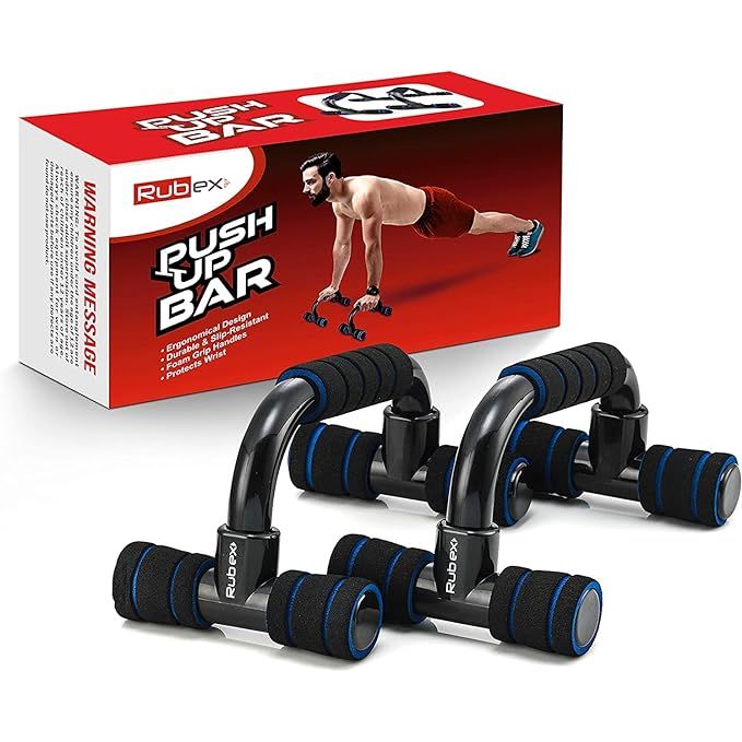 The RUBEX Push Up Bars are a set of push up handles designed to enhance your strength training workout. The handles feature a foam grip and non-slip handles structure, providing you with a comfortable and secure grip during your push up exercises.