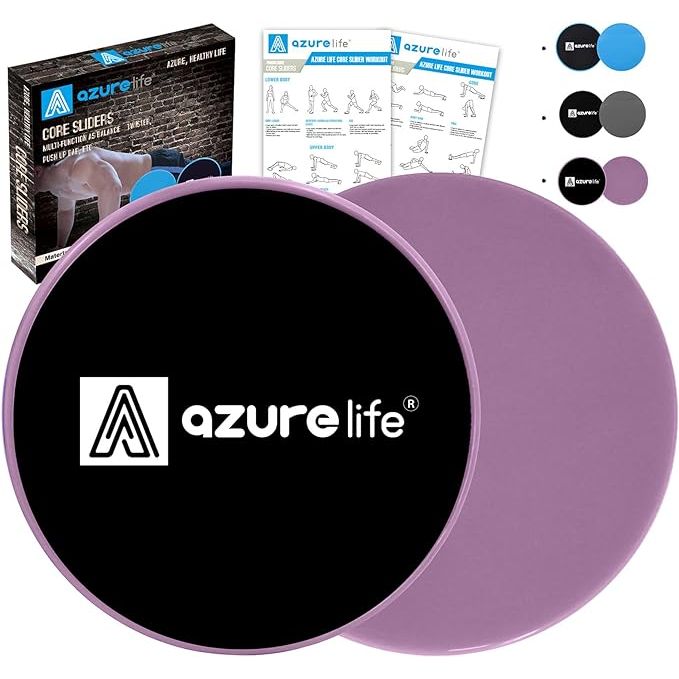 The AZURELIFE Exercise Core Sliders are versatile workout tools designed to help you strengthen your core muscles. They are dual-sided, with one side being smooth for use on hardwood floors, and the other side being fabric-covered for use on carpet. This allows you to easily switch between surfaces for a seamless workout experience.