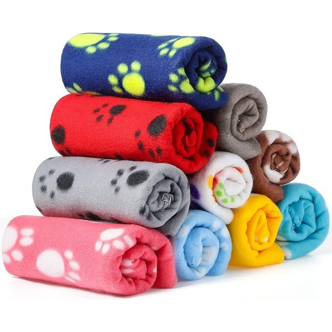 These 10 Pieces Pet Blankets with Paw Print are made of soft fleece material, making them perfect for keeping your pets warm and cozy. Each blanket measures 24 x 28 inches, making them suitable for small animals like cats, dogs, kittens, and puppies. The bright and colorful paw print design adds a fun and playful touch to these blankets.