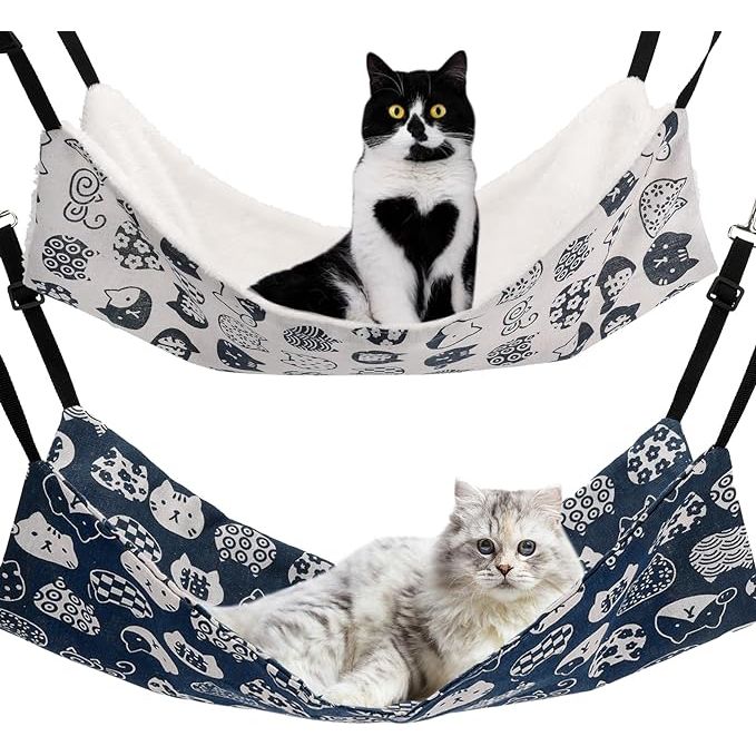 Cat Hammock for Cage Hanging Reversible 2Pack is a convenient and comfortable sleeping solution for pets such as cats, ferrets, puppies, rabbits, and small animals. The hammock is made of soft and durable material, providing a cozy spot for your furry friend to rest.